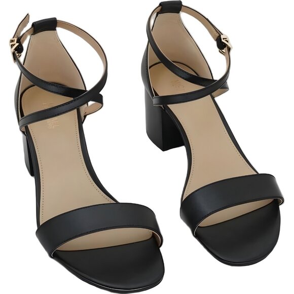 Michael Kors Serena Flex Leather Ankle-Strap Block Heel Sandals Black US 7M - Picture 1 of 6